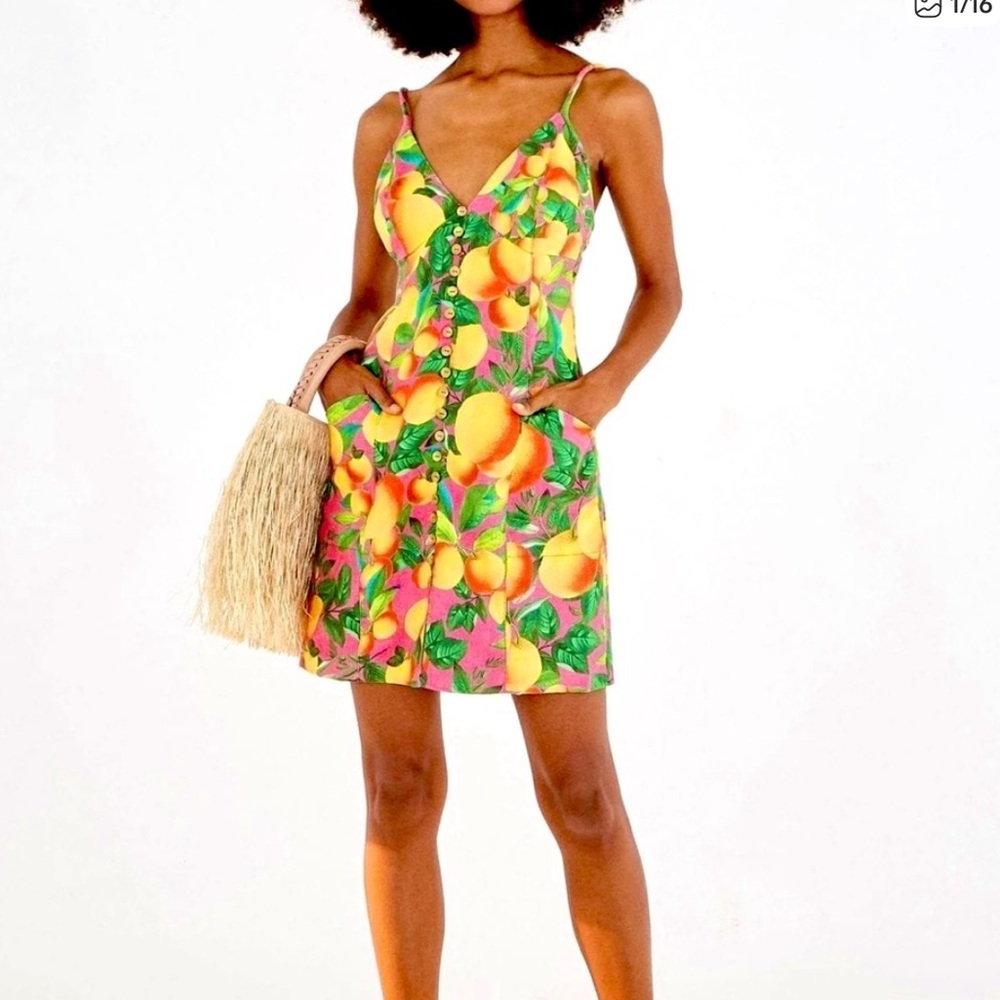 FARM RIO Orange Sunset Linen mini Sundress NWT’s sz S